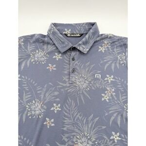 Mens Travis Mathew Short Sleeve Shirt Size L Blue Floral Polo Pima Cotton Floral